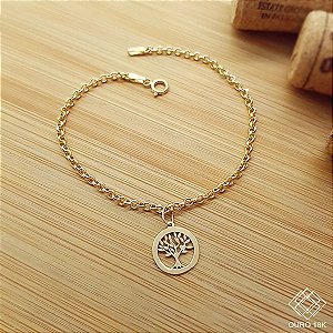 Kit Pulseira Elos + Pingente Árvore Da Vida Ouro 18k