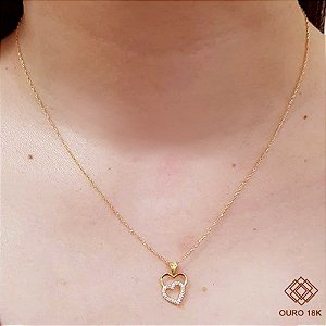 Kit Cordão + Pingente Corações Ouro 18k
