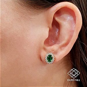 Brinco Chuveiro Ouro 18k Zircônia Verde
