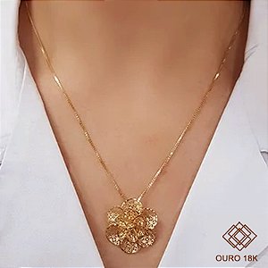 Gargantilha Filigrana Flor Ouro 18k