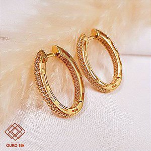 Brinco Argola Ouro 18k Zircônias