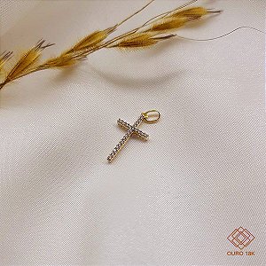 Pingente Cruz Ouro 18k Zircônias