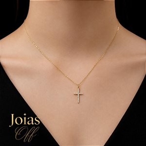 Pingente Cruz Ouro 18k Zircônias