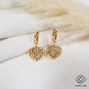 Brinco Argola com Pingente Coração Ouro 18k
