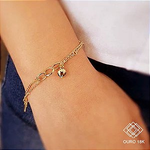 Pulseira Chave e Coração Ouro 18k