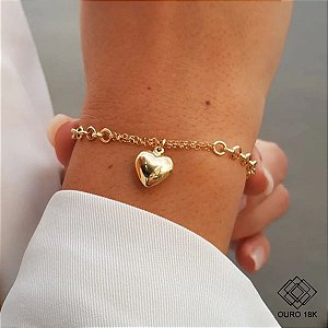 Pulseira Berloque Coração Ouro 18k