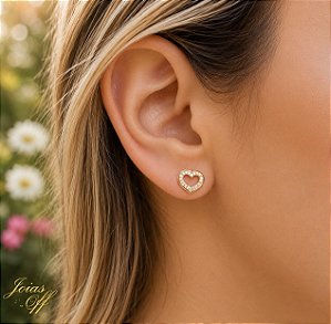 Brinco Coração Ouro 18k Zircônias