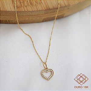 Kit Cordão Ouro 18k + Pingente Coração Ouro 18k