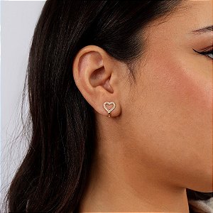 Brinco Argola Coração Ouro 18k Zircônias