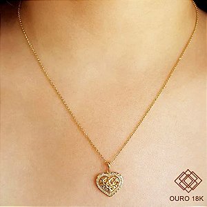 Kit Cordão Elo Português Ouro 18k + Pingente Coração Ouro 18k