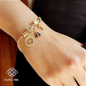 Pulseira Berloque Ouro 18k Zircônias