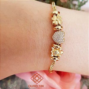 Pulseira Berloque Ouro 18k Zircônias