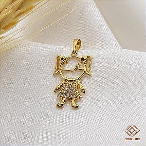 Pingente Menina Ouro 18k Zircônia