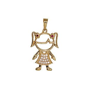 Pingente Menina Ouro 18k Zircônia