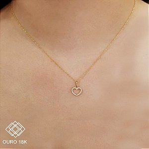Kit Cordão + Pingente Coração Ouro 18k Zircônias