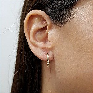 Brinco Argola Oval Zircônias Ouro 18k