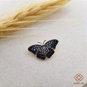 Pingente Borboleta Azul Ouro 18k Zircônias