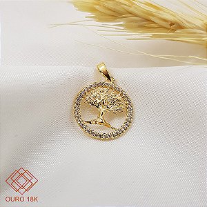Pingente Árvore da Vida Ouro e Zircônias