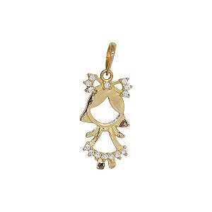 Pingente Menina Ouro 18k Zircônias