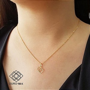 Kit Cordão singapura Ouro 18k + Pingente Corações Ouro 18k