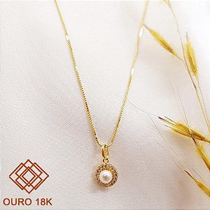 Kit Cordão Veneziano Ouro 18k + Pingente Pérola Sintética Ouro 18k