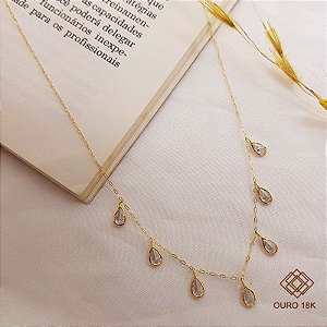 Gargantilha Gotas Ouro 18k Zircônias