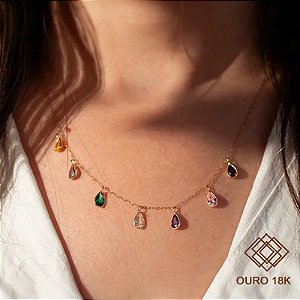 Gargantilha Gotas Coloridas Ouro 18k Zircônias