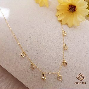 Gargantilha Corações Ouro 18k Zircônias