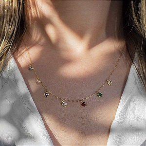 Gargantilha Corações Ouro 18k Zircônias