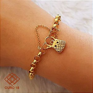 Pulseira Fecho Bolsa Pingente Ouro 18k