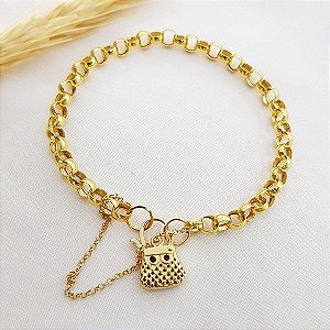 Pulseira Fecho Bolsa Pingente Ouro 18k