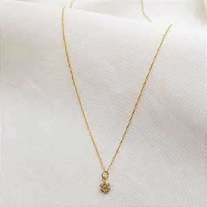 Kit Cordão Ouro 18k + Pingente Flor Ouro 18k Diamantes