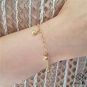 Pulseira Corações Elo Oco Ouro 18k