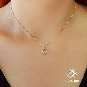 Kit Cordão Ouro 18k + Pingente Coração Ouro 18k Zircônia