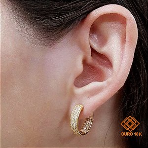 Brinco Argola Ouro 18k Zircônias