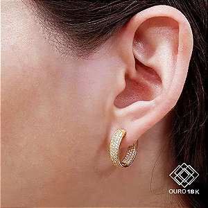 Brinco Argola Dupla Ouro 18k Zircônias