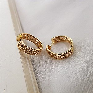 Brinco Argola Dupla Ouro 18k Zircônias