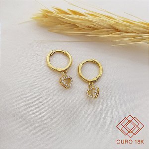 Brinco Argola Pingente Coração Ouro 18k