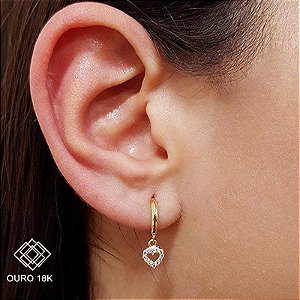 Brinco Argola Pingente Coração Ouro 18k