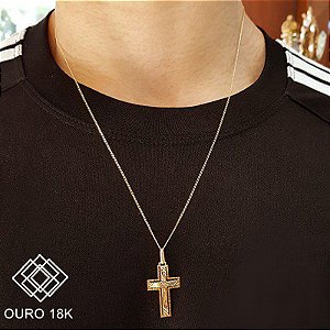 Kit Cordão Masculino Ouro 18k + Pingente Cruz Ouro 18k