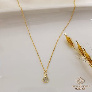Kit Cordão Ouro 18k + Pingente Ponto de Luz Ouro 18k Zircônia