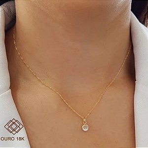 Kit Cordão Ouro 18k + Pingente Ponto de Luz Ouro 18k Zircônia