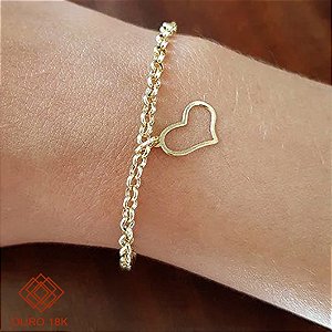 Kit Pulseira Ouro 18k + Pingente Coração Ouro 18k