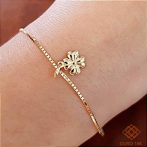 Kit Pulseira Ouro 18k + Pingente Trevo Ouro 18k