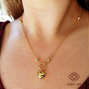 Gargantilha Coração Esferas Ouro 18k