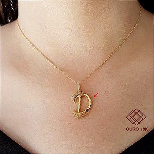 Pingente Letra D Filigrana Ouro 18k