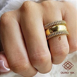 Anel Aparador Ouro 18k Zircônias