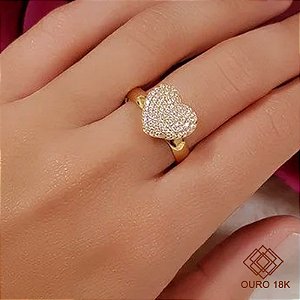 Anel Chuveiro Coração Ouro 18k Zircônias