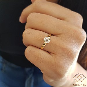 Anel Chuveiro Sextavado Ouro 18k Zircônias