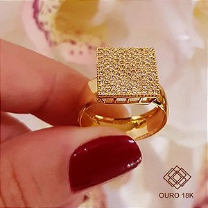 Anel Chuveiro Quadrado Ouro 18k Zircônias